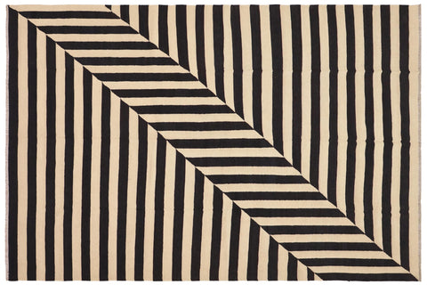 handmade Modern Kilim Beige Black Hand-Woven RECTANGLE 100% WOOL area rug 8 x 10