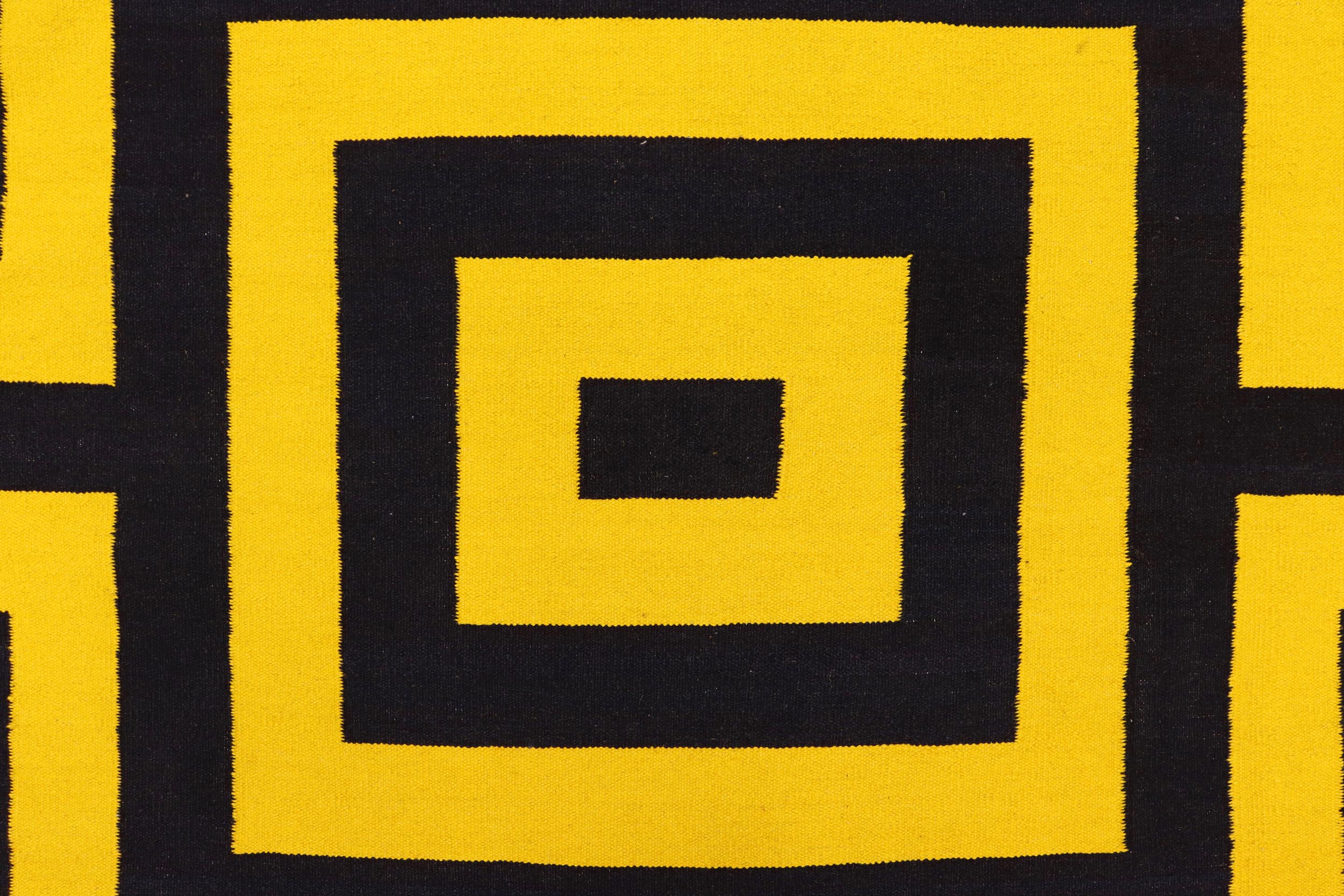 handmade Modern Kilim Gold Black Hand-Woven RECTANGLE 100% WOOL area rug 6 x 8