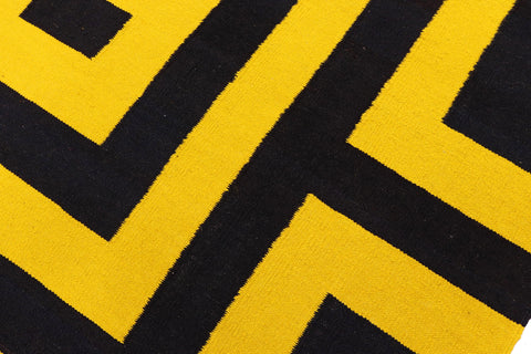 handmade Modern Kilim Gold Black Hand-Woven RECTANGLE 100% WOOL area rug 6 x 8