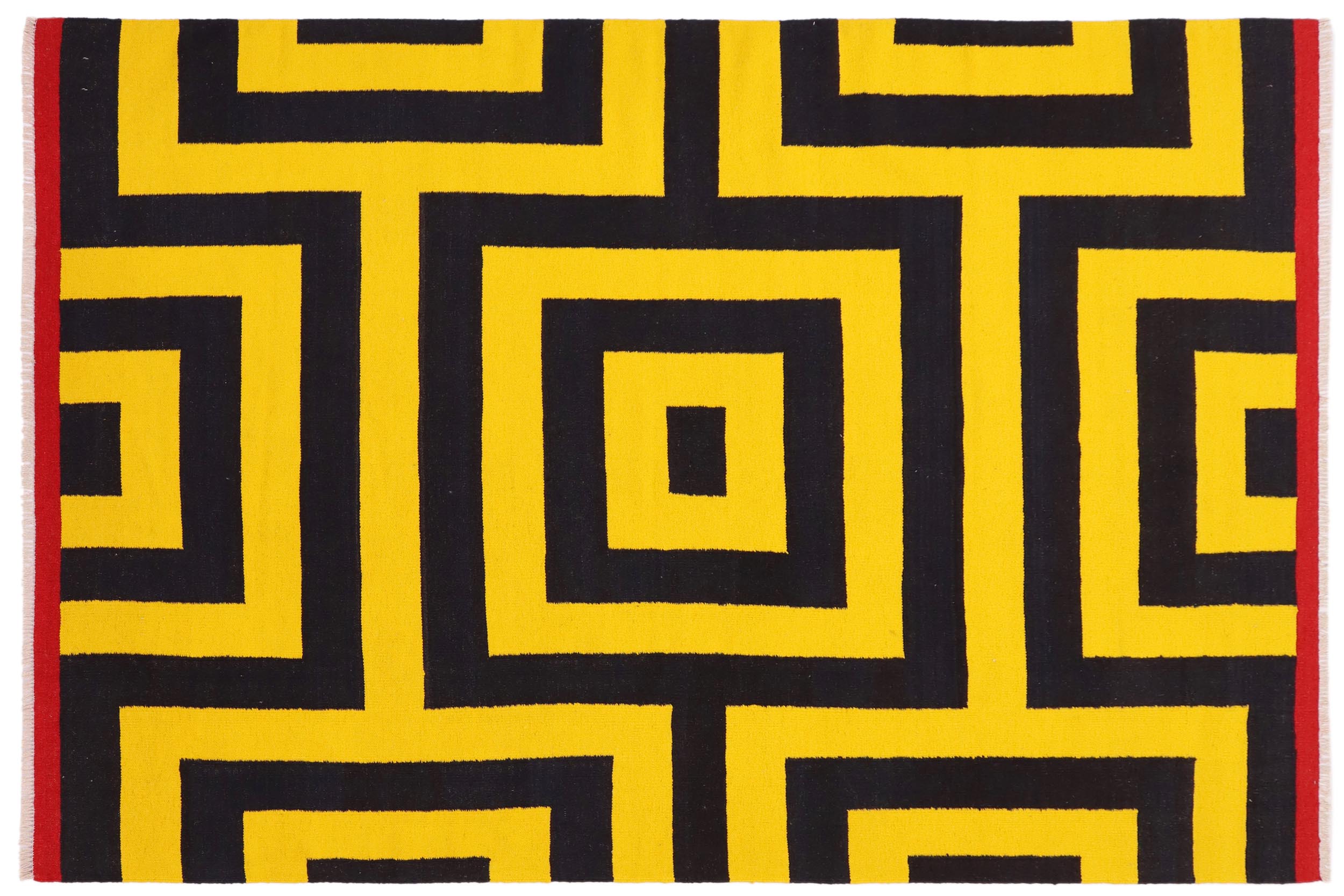 handmade Modern Kilim Gold Black Hand-Woven RECTANGLE 100% WOOL area rug 6 x 8