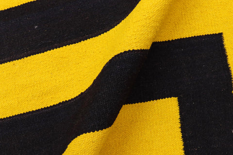 handmade Modern Kilim Gold Black Hand-Woven RECTANGLE 100% WOOL area rug 6 x 8