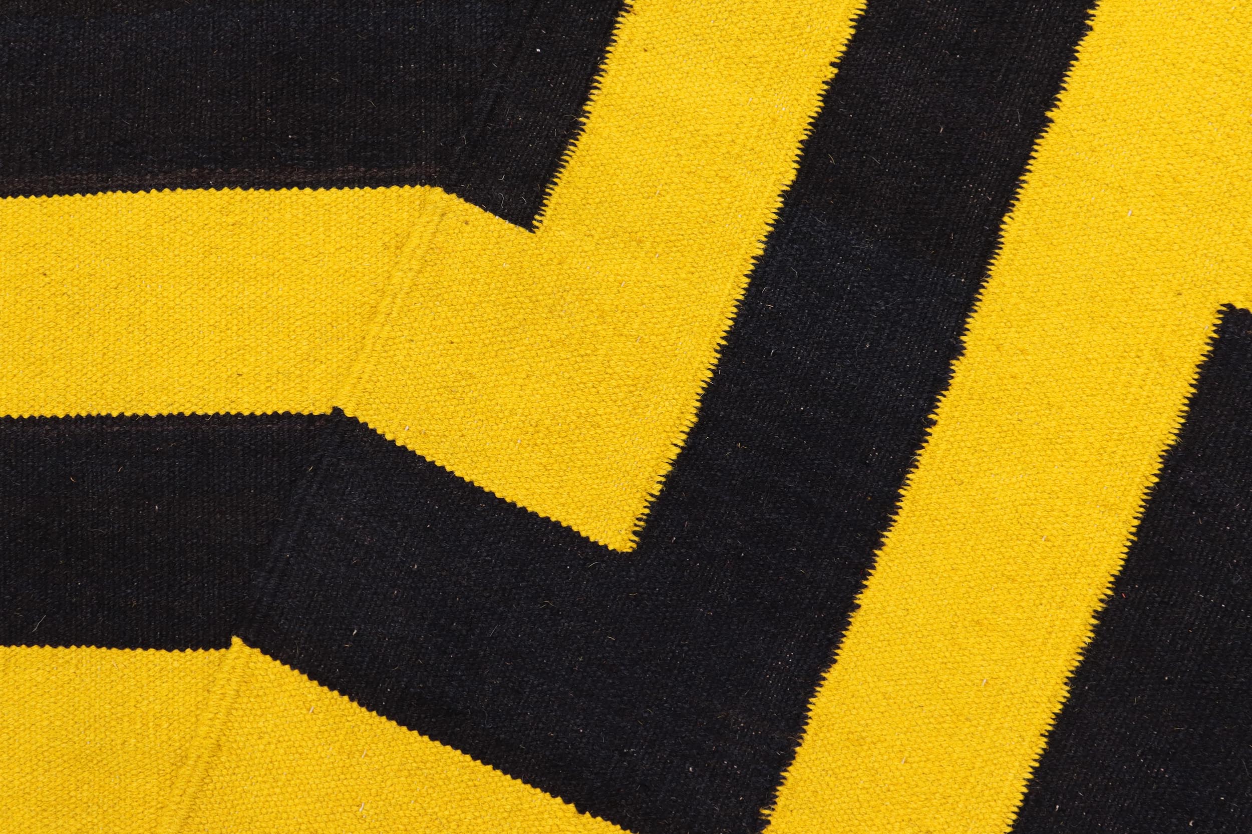 handmade Modern Kilim Gold Black Hand-Woven RECTANGLE 100% WOOL area rug 6 x 8