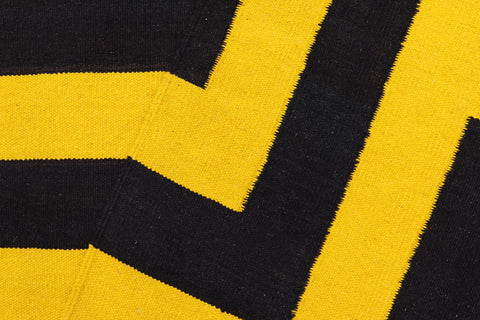 handmade Modern Kilim Gold Black Hand-Woven RECTANGLE 100% WOOL area rug 6 x 8