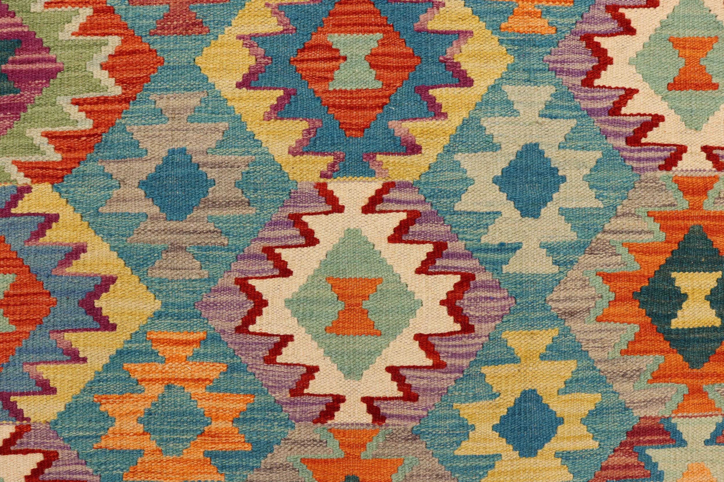 handmade Geometric Kilim Blue Rust Hand-Woven RECTANGLE 100% WOOL area rug 6 x 8