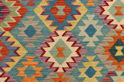 handmade Geometric Kilim Blue Rust Hand-Woven RECTANGLE 100% WOOL area rug 6 x 8