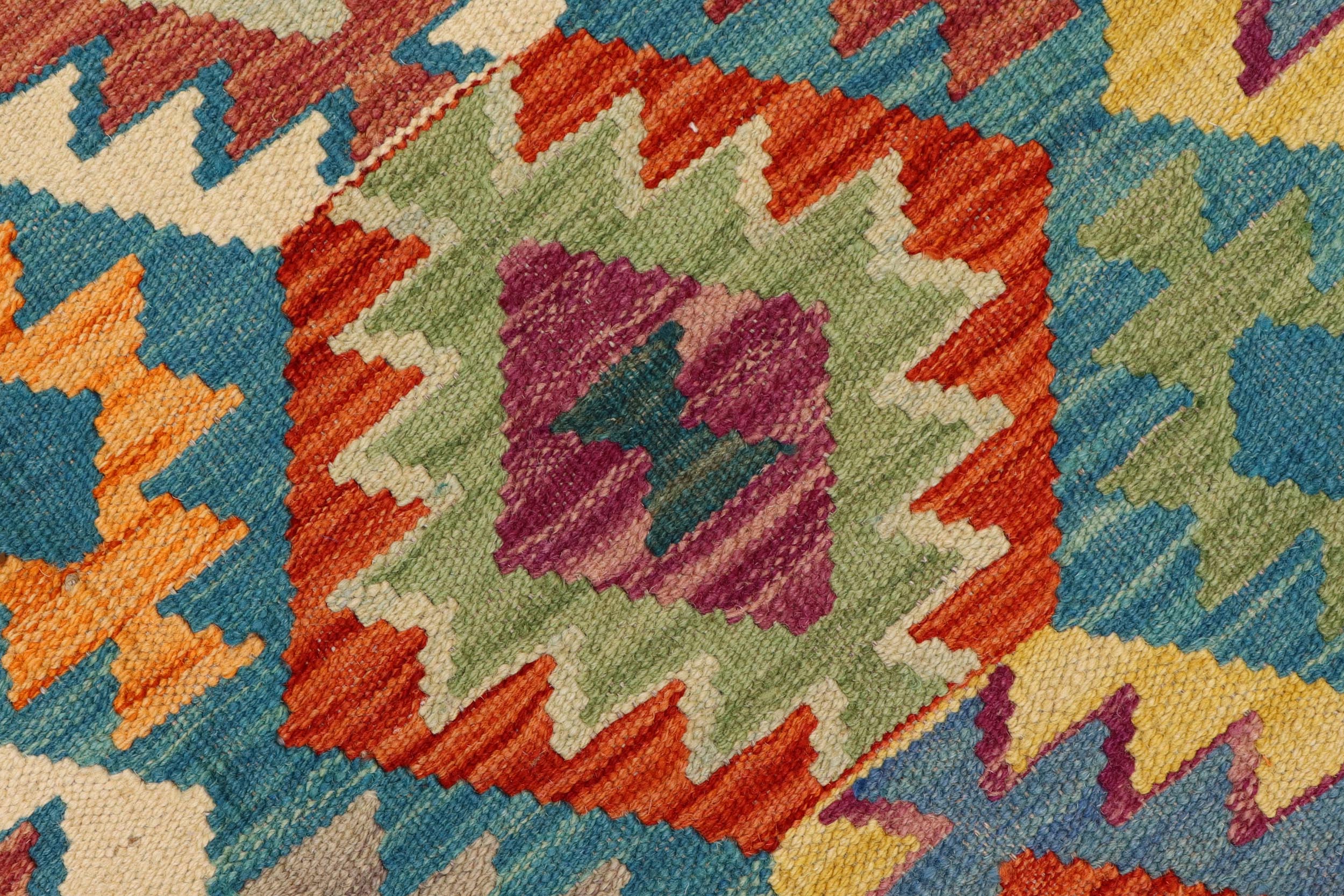 handmade Geometric Kilim Blue Rust Hand-Woven RECTANGLE 100% WOOL area rug 6 x 8