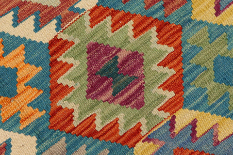 handmade Geometric Kilim Blue Rust Hand-Woven RECTANGLE 100% WOOL area rug 6 x 8