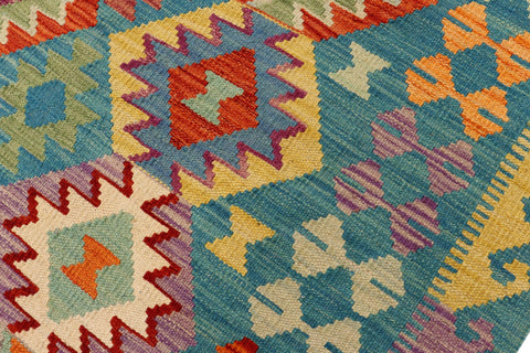 handmade Geometric Kilim Blue Rust Hand-Woven RECTANGLE 100% WOOL area rug 6 x 8