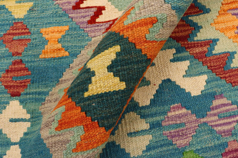 handmade Geometric Kilim Blue Rust Hand-Woven RECTANGLE 100% WOOL area rug 6 x 8