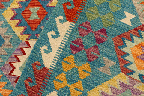 handmade Geometric Kilim Blue Rust Hand-Woven RECTANGLE 100% WOOL area rug 6 x 8