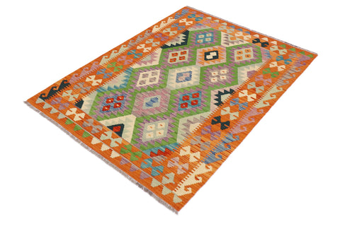 handmade Geometric Kilim Blue Orange Hand-Woven RECTANGLE 100% WOOL area rug 4 x 6
