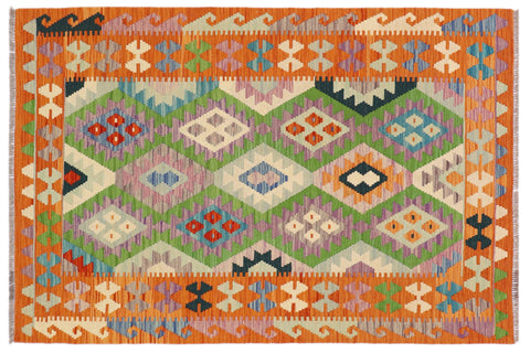 handmade Geometric Kilim Blue Orange Hand-Woven RECTANGLE 100% WOOL area rug 4 x 6