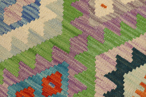 handmade Geometric Kilim Blue Orange Hand-Woven RECTANGLE 100% WOOL area rug 4 x 6