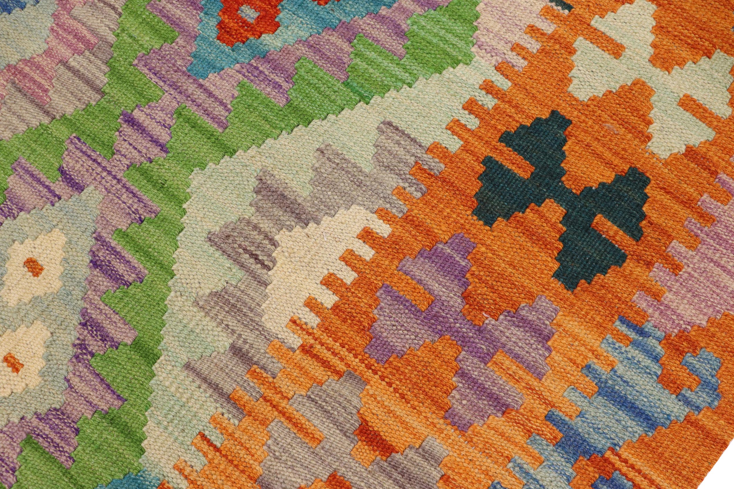 handmade Geometric Kilim Blue Orange Hand-Woven RECTANGLE 100% WOOL area rug 4 x 6