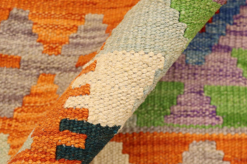 handmade Geometric Kilim Blue Orange Hand-Woven RECTANGLE 100% WOOL area rug 4 x 6