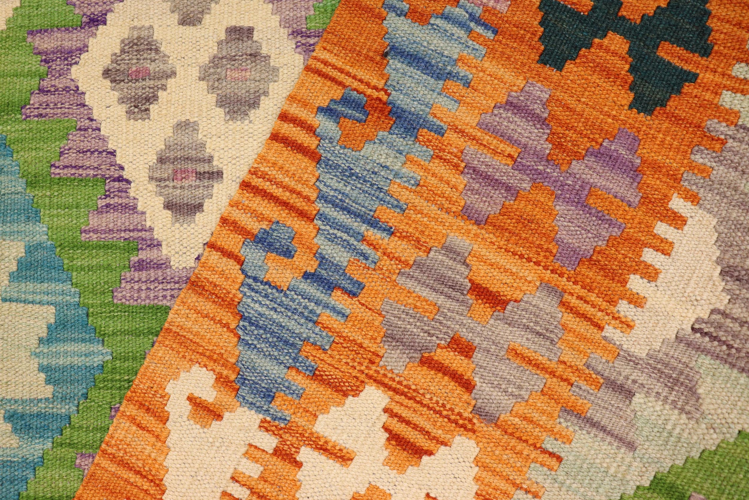handmade Geometric Kilim Blue Orange Hand-Woven RECTANGLE 100% WOOL area rug 4 x 6
