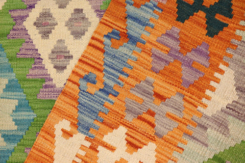handmade Geometric Kilim Blue Orange Hand-Woven RECTANGLE 100% WOOL area rug 4 x 6