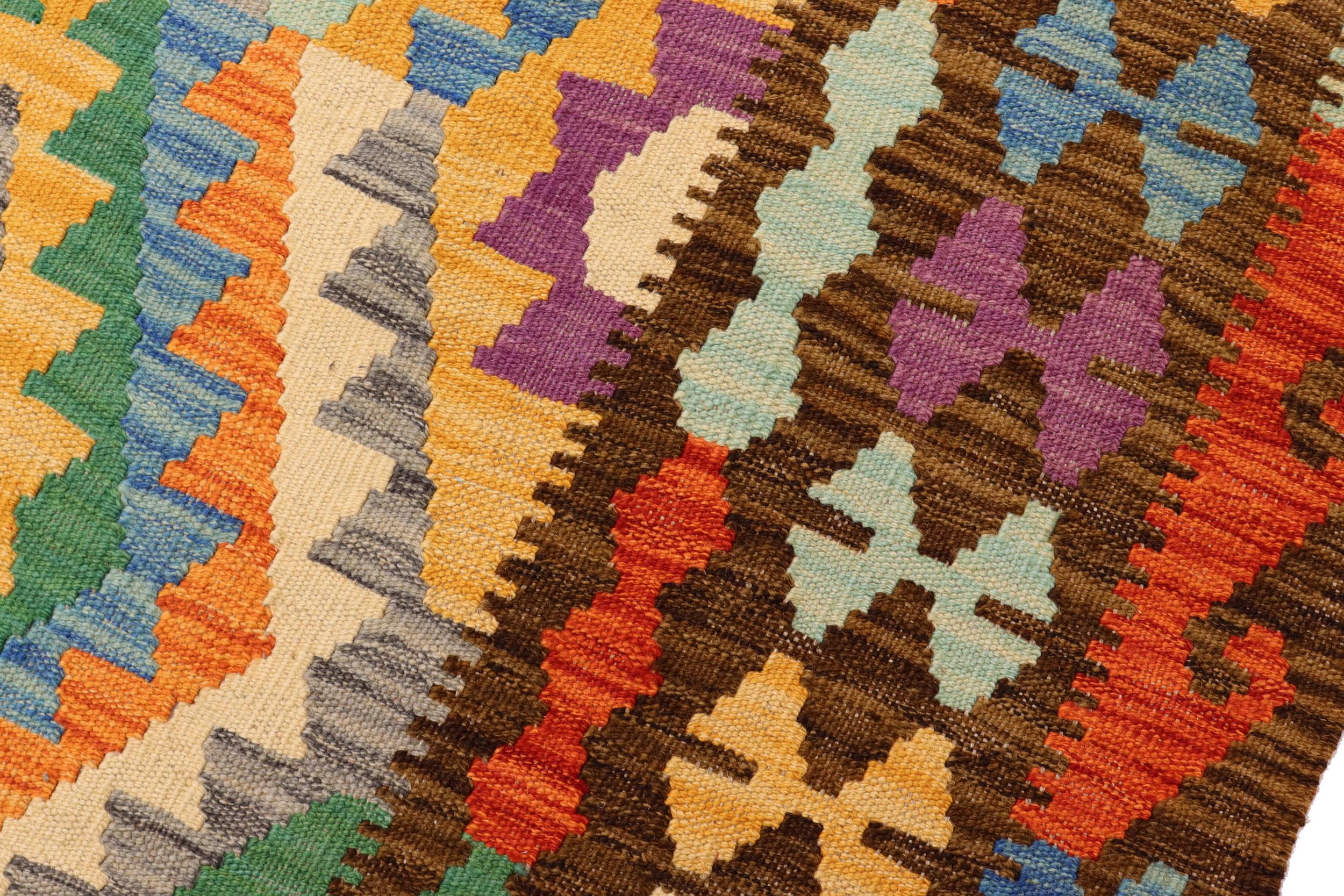 handmade Geometric Kilim Rust Brown Hand-Woven RECTANGLE 100% WOOL area rug 7 x 10