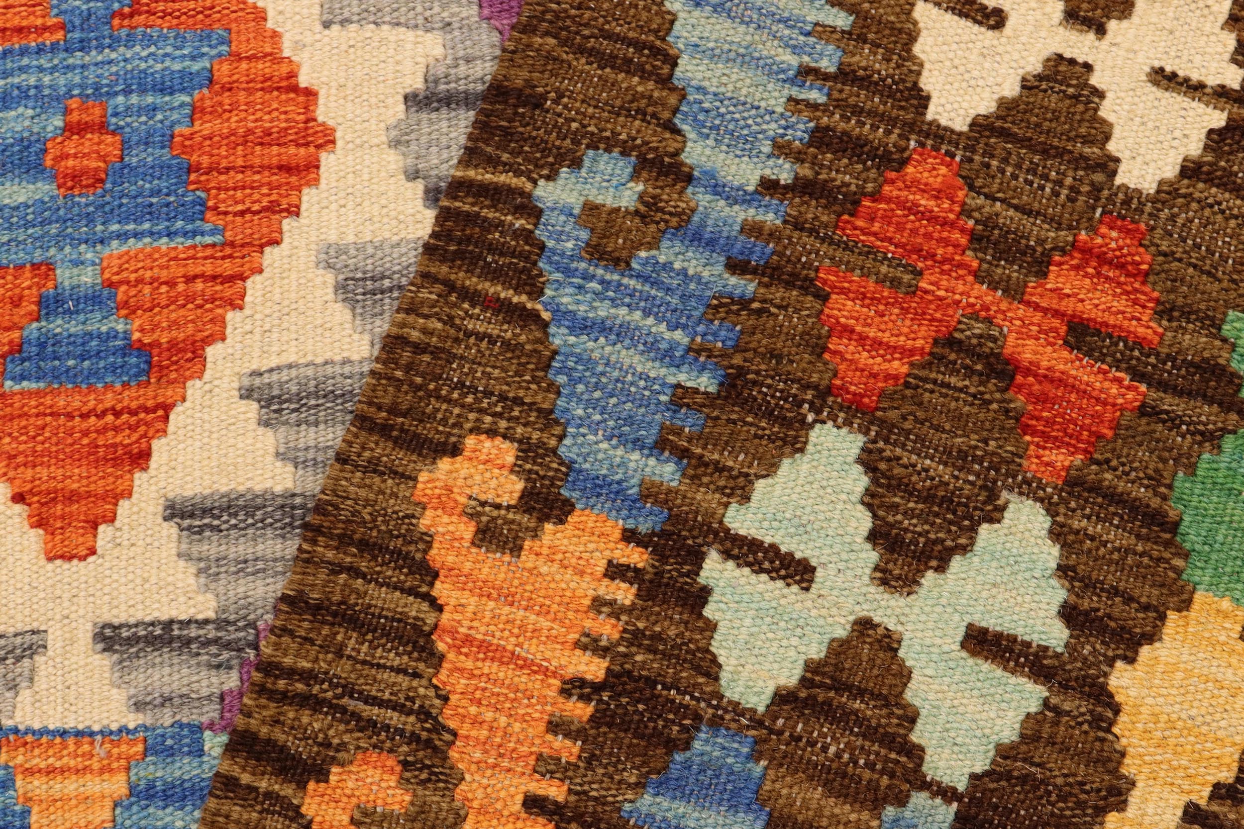 handmade Geometric Kilim Rust Brown Hand-Woven RECTANGLE 100% WOOL area rug 7 x 10