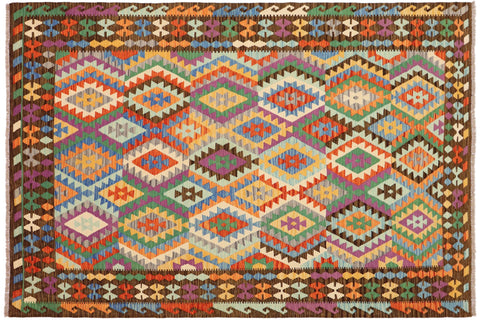 handmade Geometric Kilim Rust Brown Hand-Woven RECTANGLE 100% WOOL area rug 7 x 10
