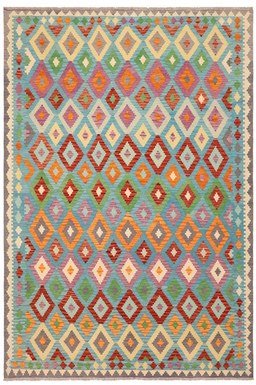 Flat Weave Kilim Antique Navaho Vintage handmade Geometric Kilim Blue Gray Hand-Woven Rectangle 100% Wool Area Rug 8x10 