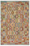 Flat Weave Kilim Antique Navaho Vintage handmade Geometric Kilim Rust Blue Hand-Woven Rectangle 100% Wool Area Rug 8x10 