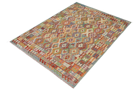 handmade Geometric Kilim Rust Blue Hand-Woven RECTANGLE 100% WOOL area rug 8 x 10