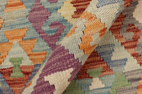 handmade Geometric Kilim Rust Blue Hand-Woven RECTANGLE 100% WOOL area rug 8 x 10