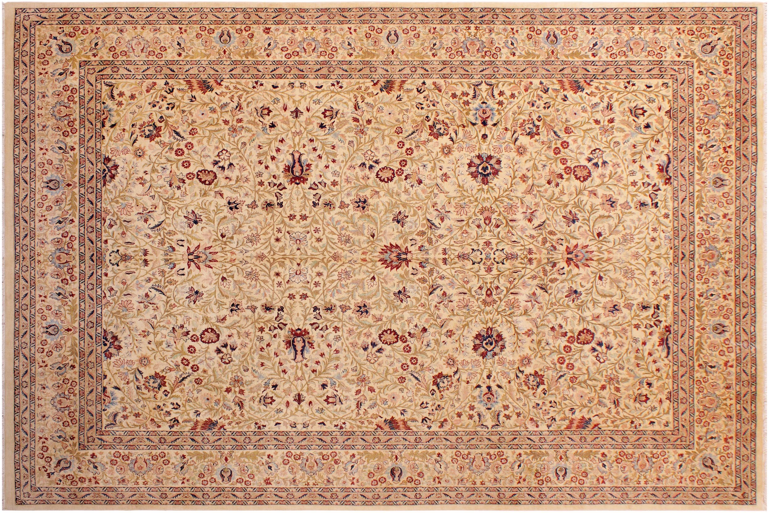 handmade Transitional Tabriz Beige Blue Hand Knotted RECTANGLE 100% WOOL area rug 9x12