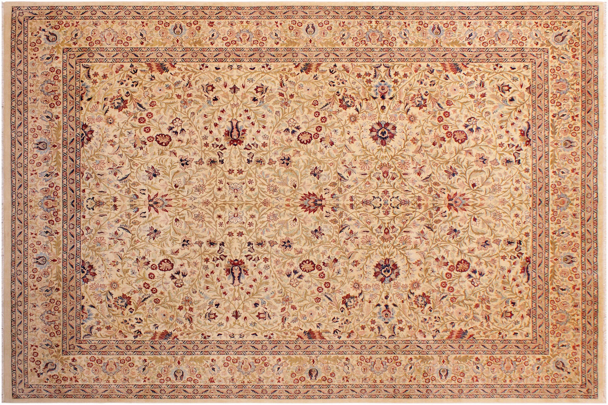 handmade Transitional Tabriz Beige Blue Hand Knotted RECTANGLE 100% WOOL area rug 9x12