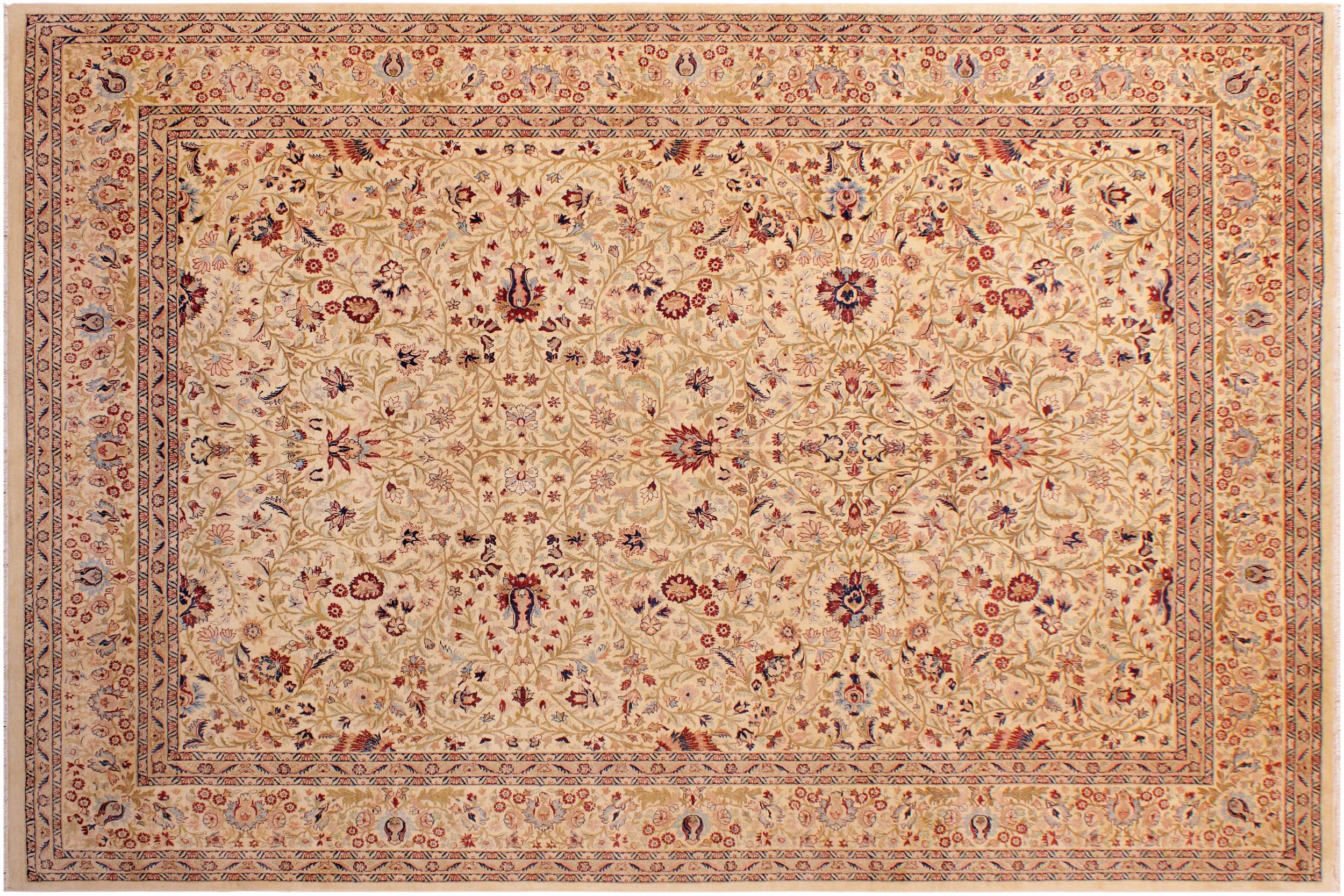 handmade Transitional Tabriz Beige Blue Hand Knotted RECTANGLE 100% WOOL area rug 9 x 12