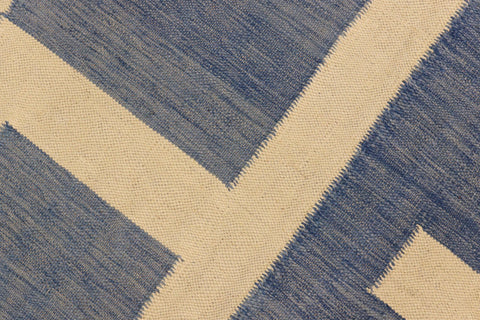 handmade Modern Kilim Blue Beige Hand-Woven RECTANGLE 100% WOOL area rug 5 x 6
