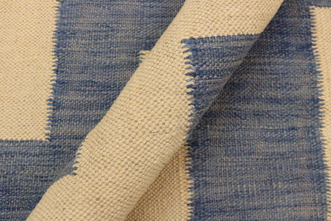 handmade Modern Kilim Blue Beige Hand-Woven RECTANGLE 100% WOOL area rug 5 x 6