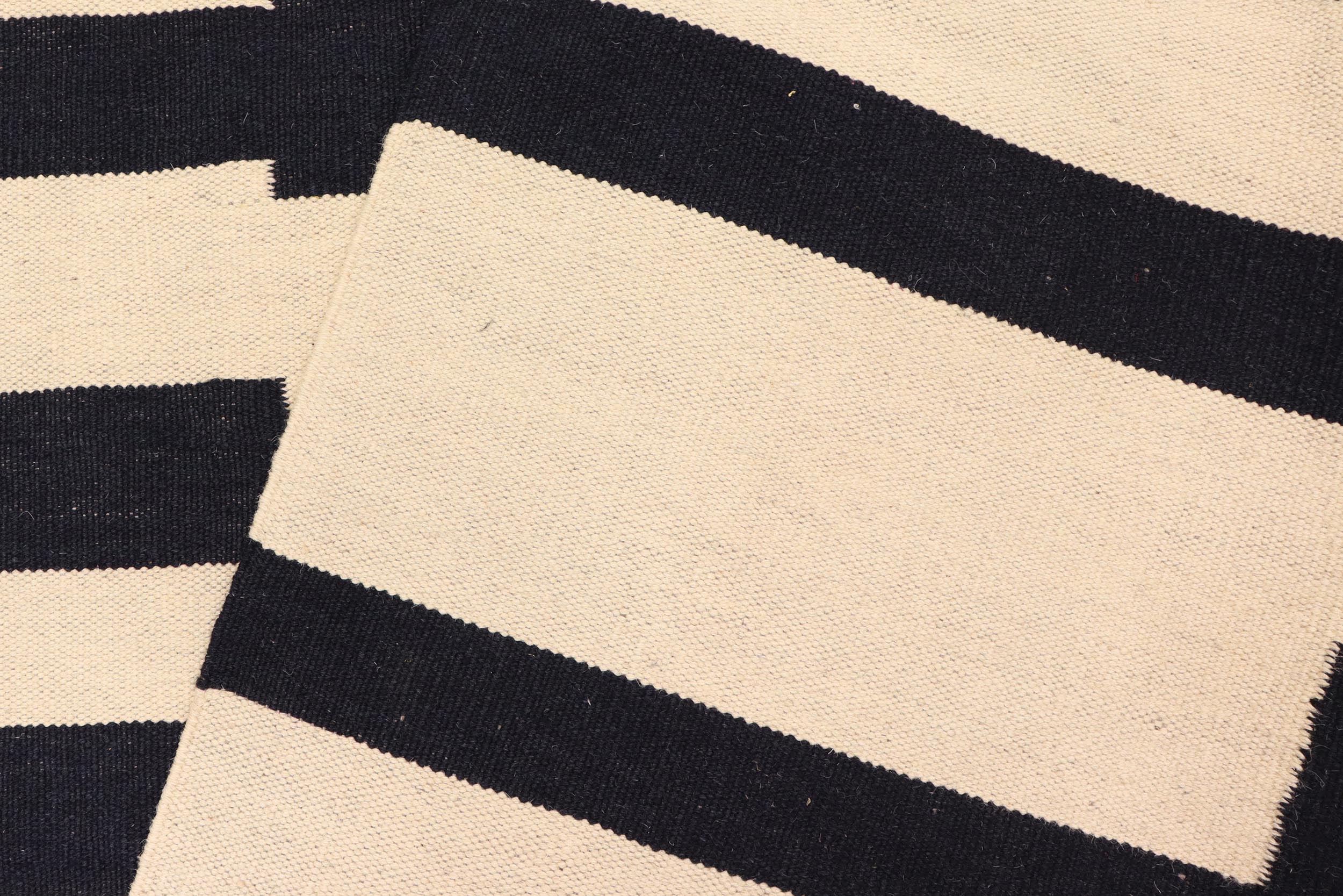 handmade Modern Kilim Beige Black Hand-Woven RECTANGLE 100% WOOL area rug 5 x 8