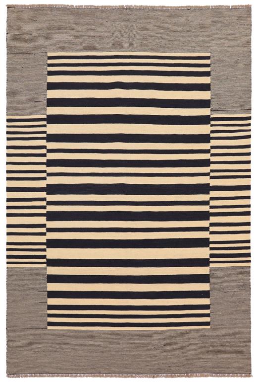 Flat Weave Kilim Antique Navaho Vintage handmade Modern Kilim Beige Black Hand-Woven Rectangle 100% Wool Area Rug 6x8 