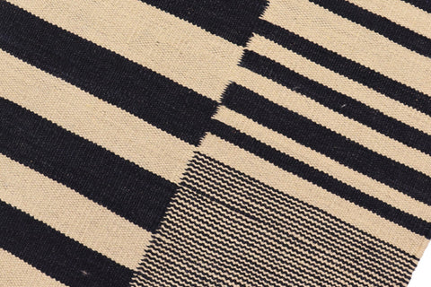 handmade Modern Kilim Beige Black Hand-Woven RECTANGLE 100% WOOL area rug 6 x 8