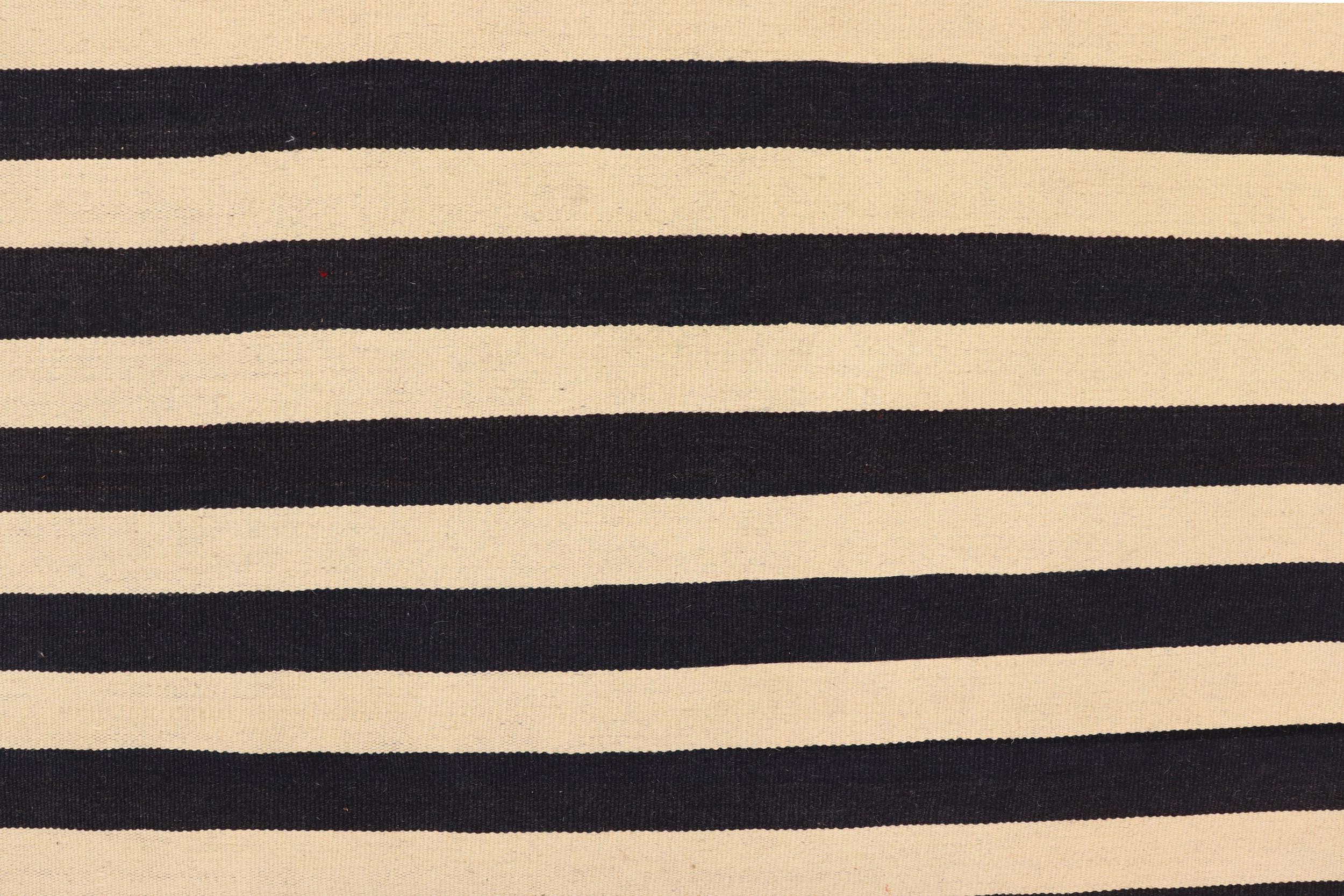 handmade Modern Kilim Beige Black Hand-Woven RECTANGLE 100% WOOL area rug 6x8