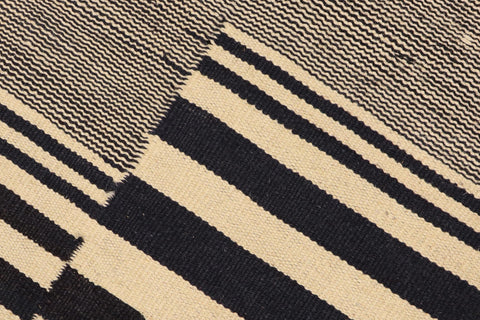handmade Modern Kilim Beige Black Hand-Woven RECTANGLE 100% WOOL area rug 6x8