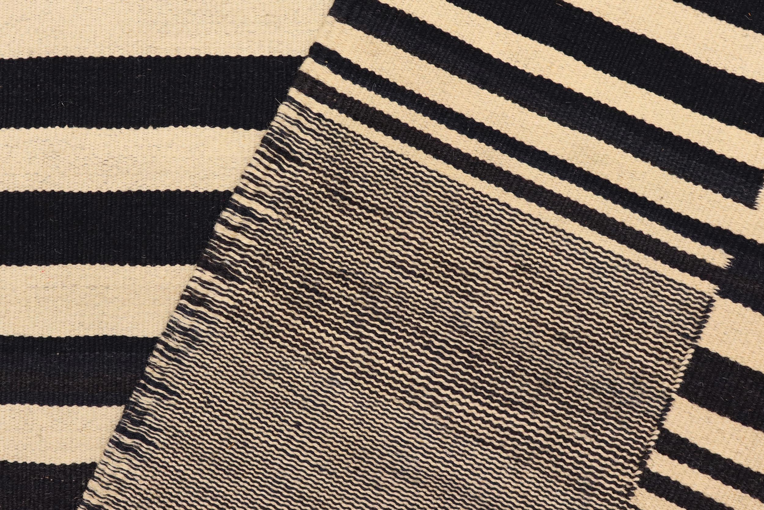 handmade Modern Kilim Beige Black Hand-Woven RECTANGLE 100% WOOL area rug 6x8