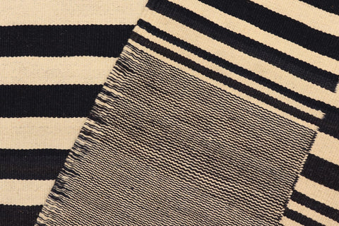 handmade Modern Kilim Beige Black Hand-Woven RECTANGLE 100% WOOL area rug 6x8