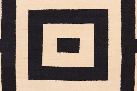 handmade Modern Kilim Beige Black Hand-Woven RECTANGLE 100% WOOL area rug 6x8