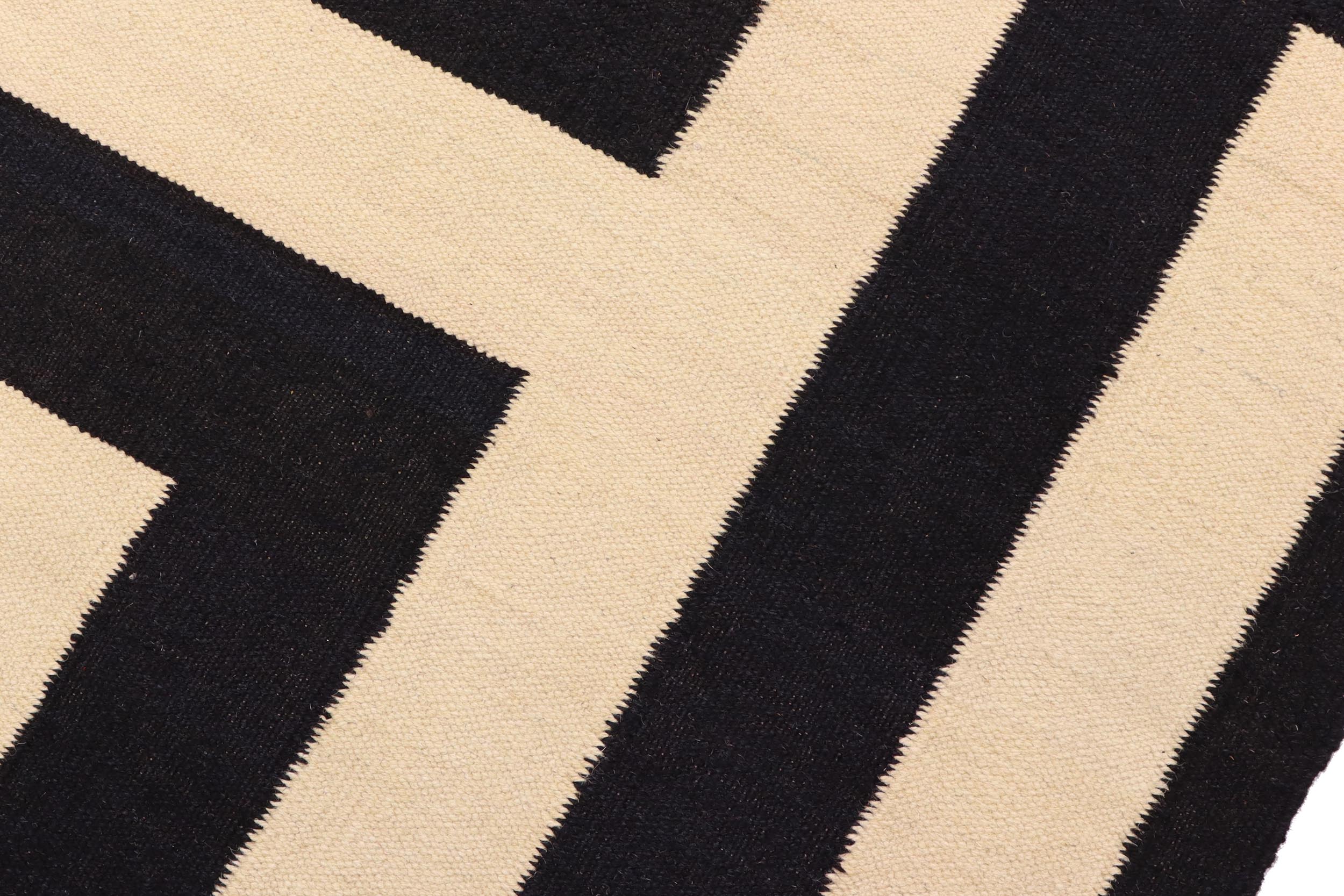 handmade Modern Kilim Beige Black Hand-Woven RECTANGLE 100% WOOL area rug 6x8