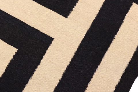 handmade Modern Kilim Beige Black Hand-Woven RECTANGLE 100% WOOL area rug 6x8