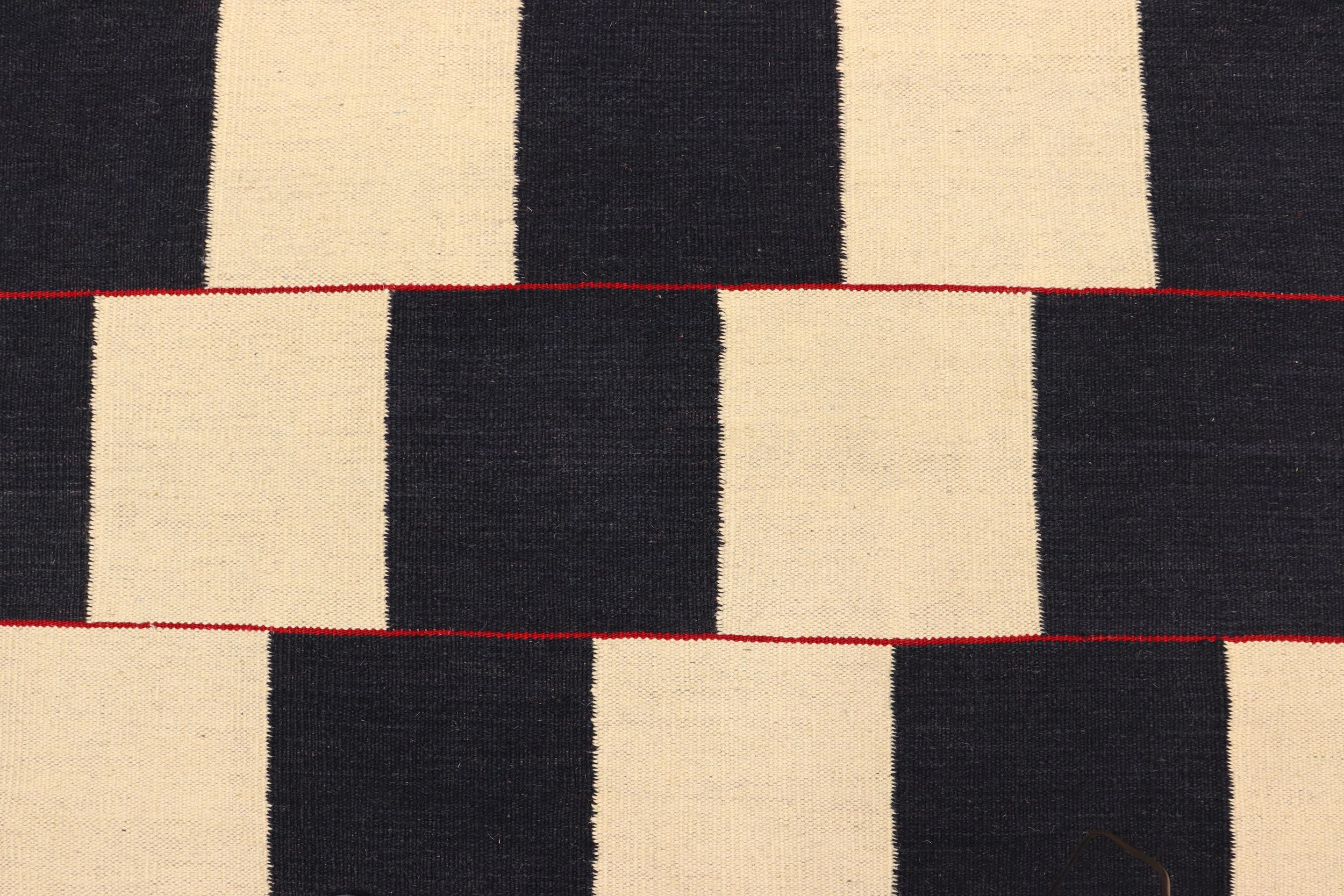 handmade Modern Kilim Beige Black Hand-Woven RECTANGLE 100% WOOL area rug 5 x 8