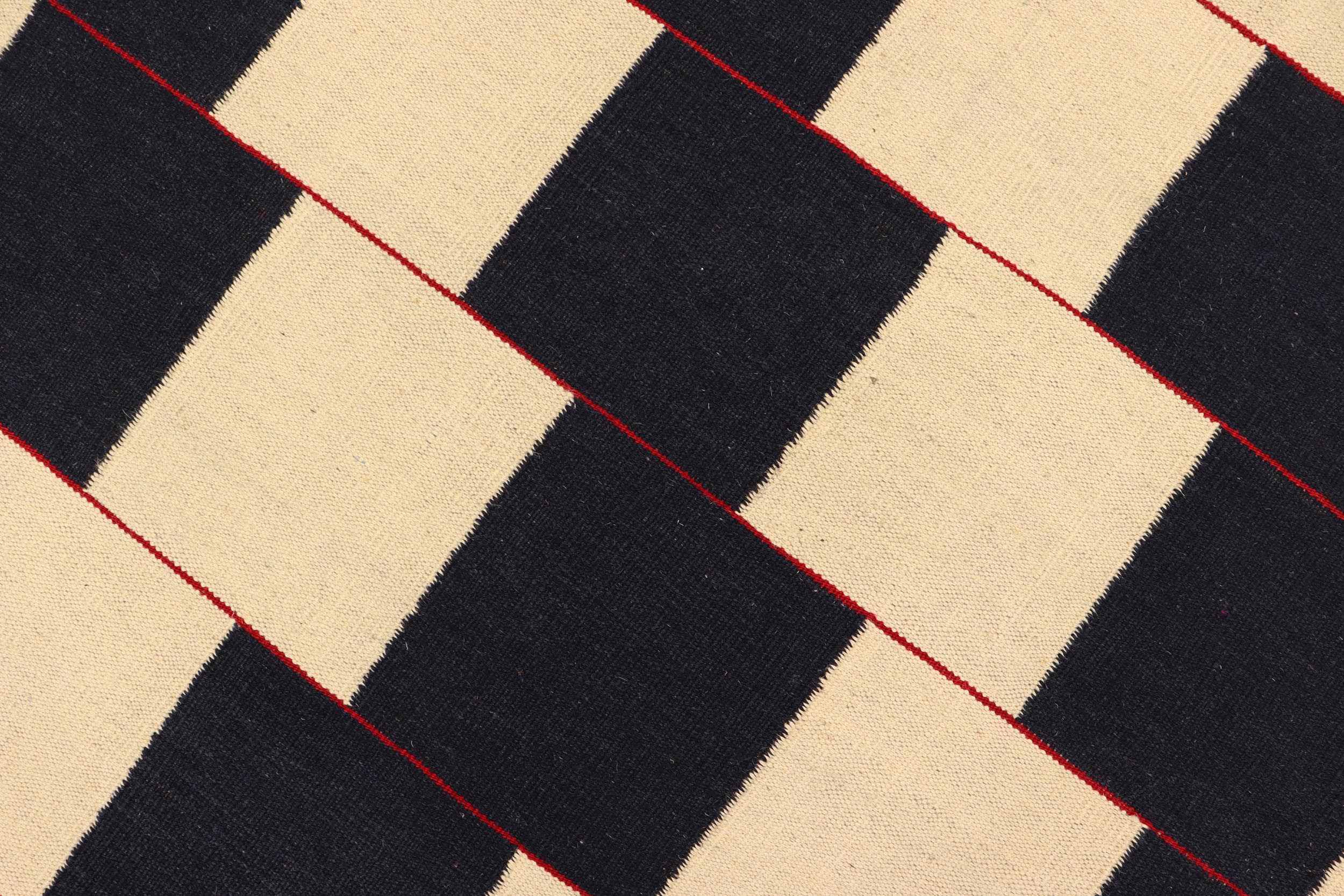 handmade Modern Kilim Beige Black Hand-Woven RECTANGLE 100% WOOL area rug 5 x 8