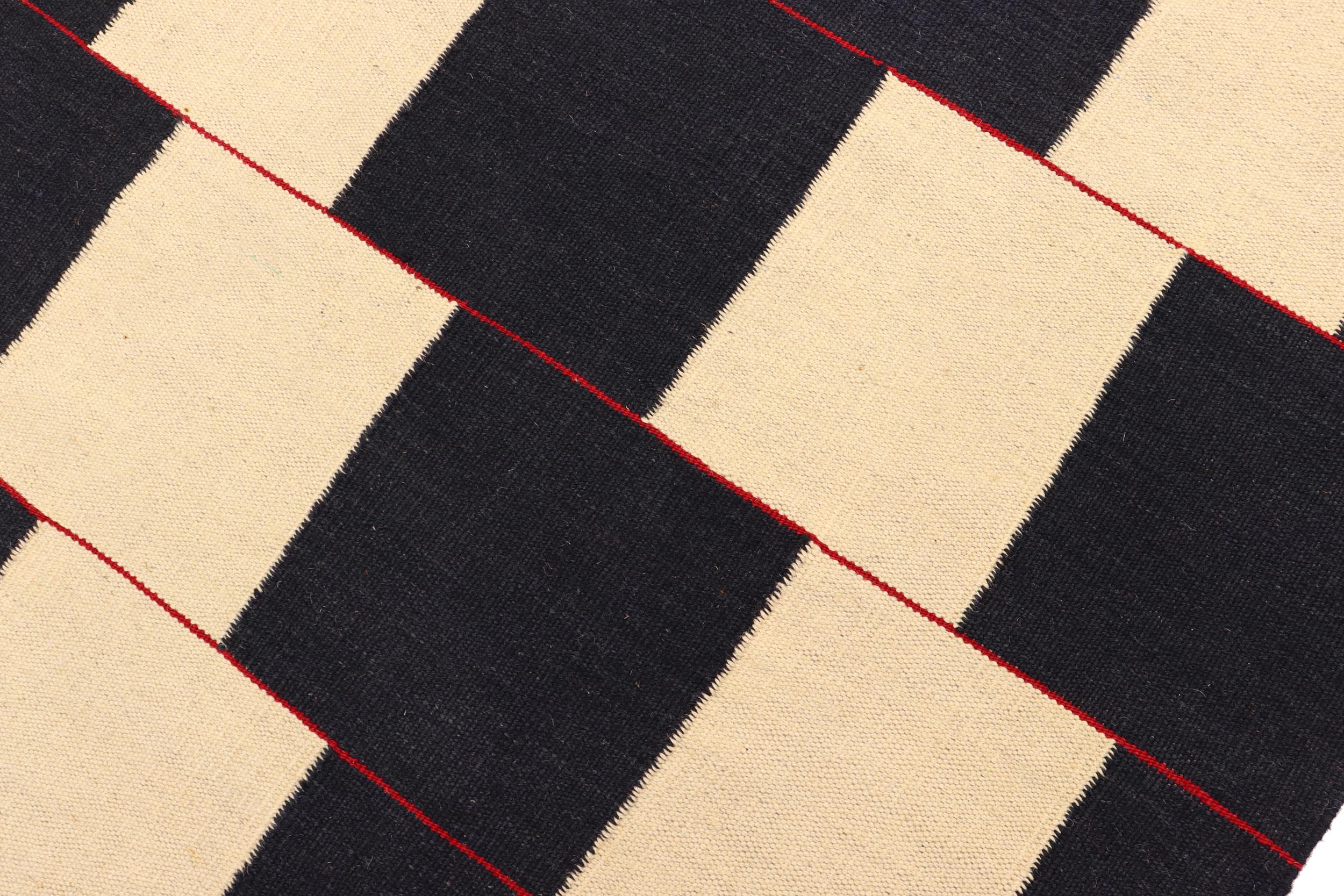 handmade Modern Kilim Beige Black Hand-Woven RECTANGLE 100% WOOL area rug 5 x 8