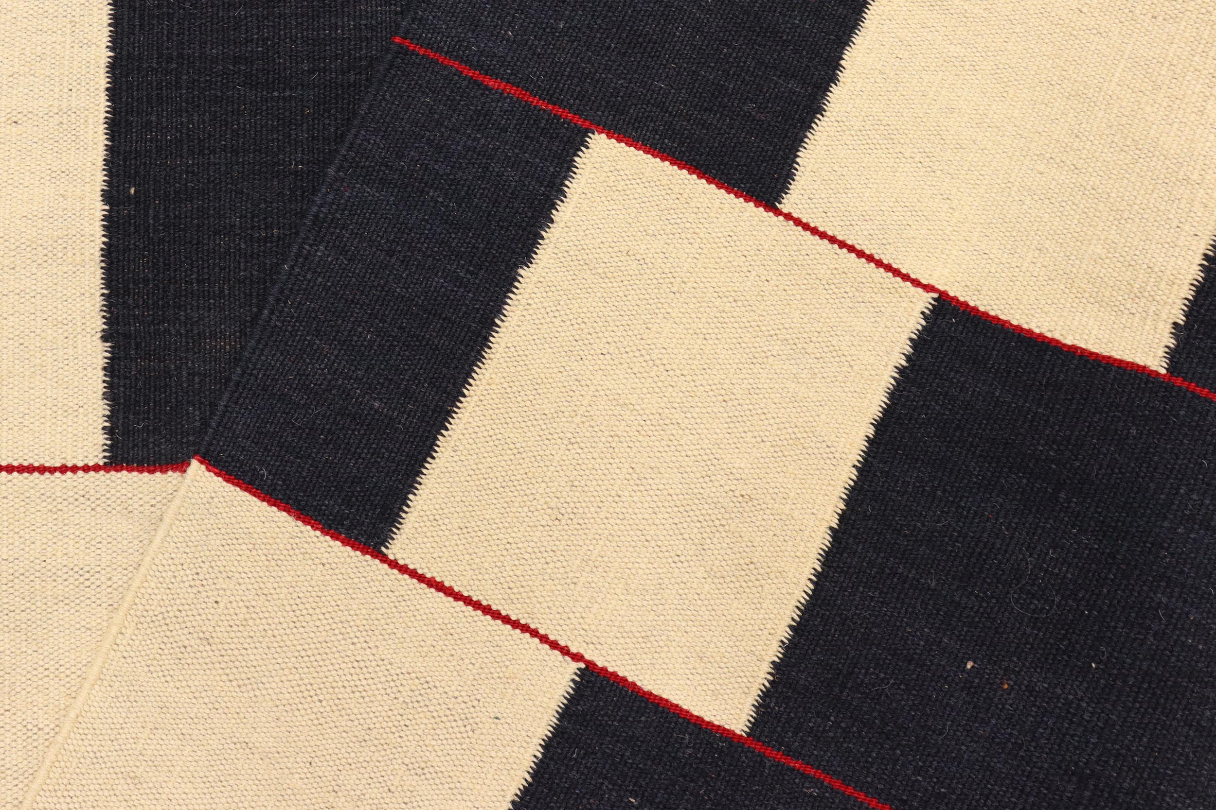 handmade Modern Kilim Beige Black Hand-Woven RECTANGLE 100% WOOL area rug 5 x 8