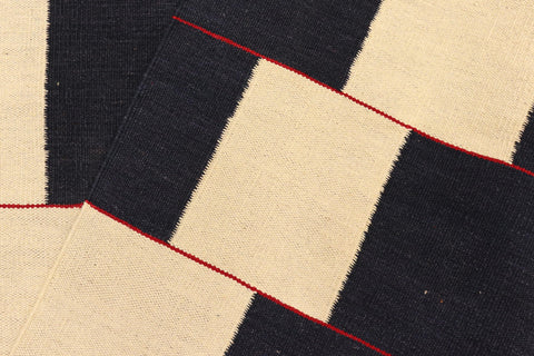 handmade Modern Kilim Beige Black Hand-Woven RECTANGLE 100% WOOL area rug 5 x 8
