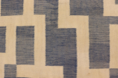 handmade Modern Kilim Blue Beige Hand-Woven RECTANGLE 100% WOOL area rug 5 x 6