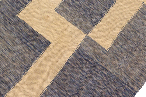 handmade Modern Kilim Blue Beige Hand-Woven RECTANGLE 100% WOOL area rug 5 x 6